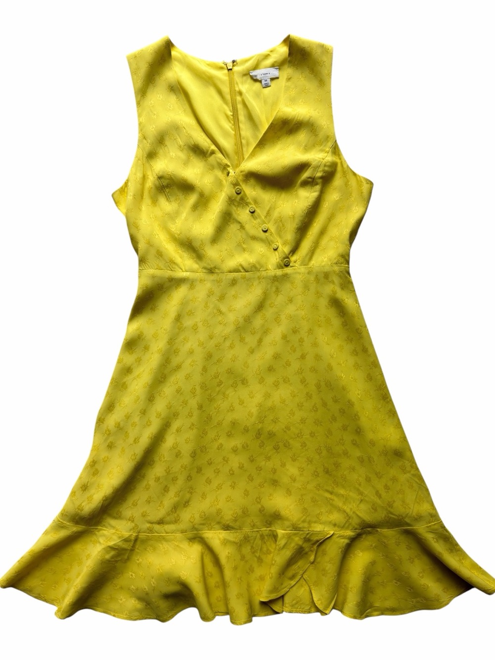 A Loves A Sleeveless Yellow V-Neck Ruffle Hem Summer Dress Size XS